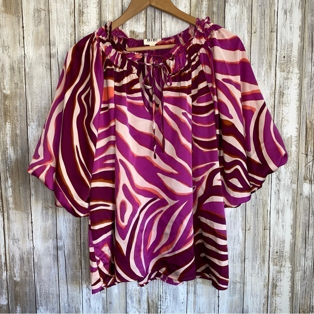 Bibi Vibrant Pink Zebra Print Women's Top M - Picture 3 of 7